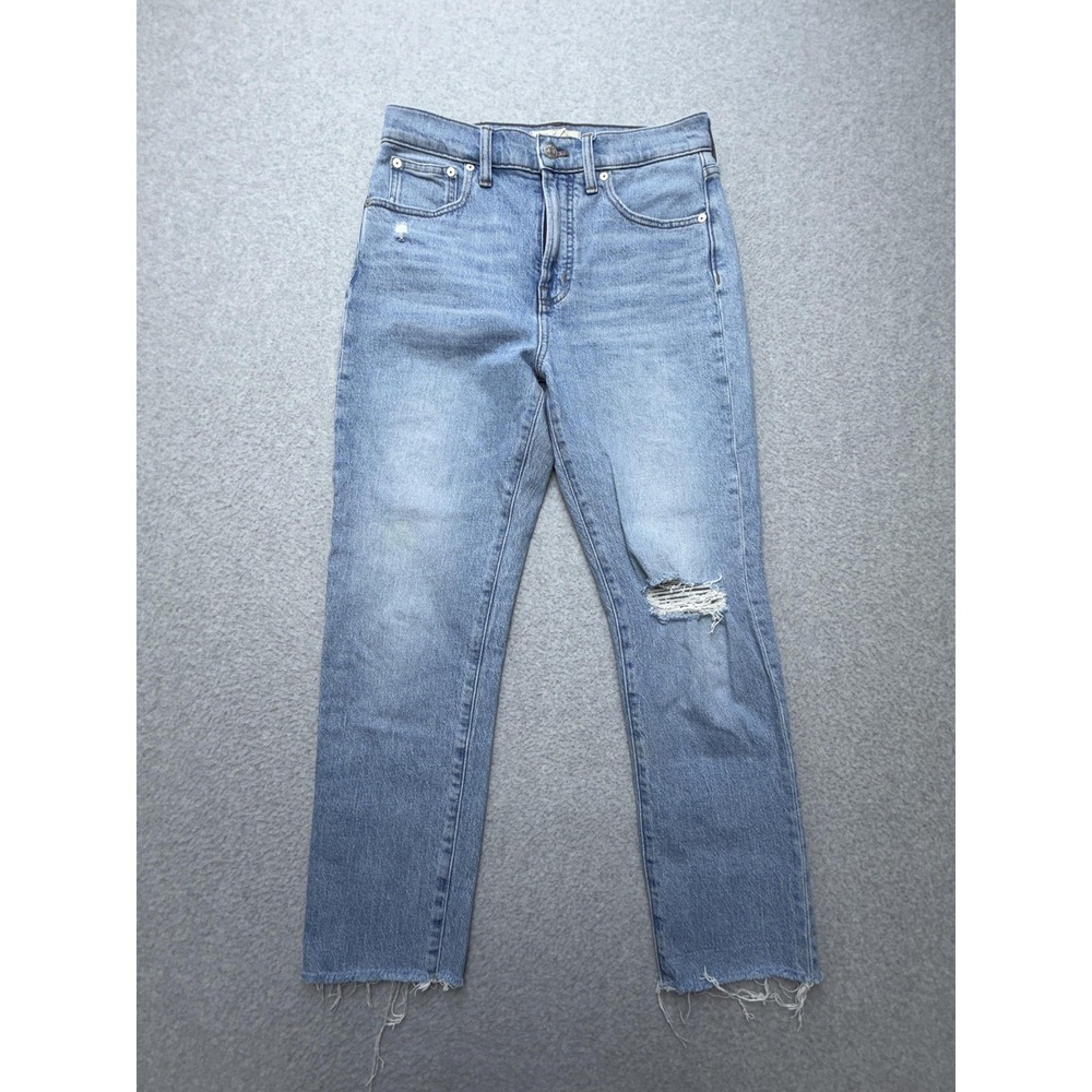 Madewell The Perfect Vintage Jean Womens 27 Blue High Rise Straight Distressed